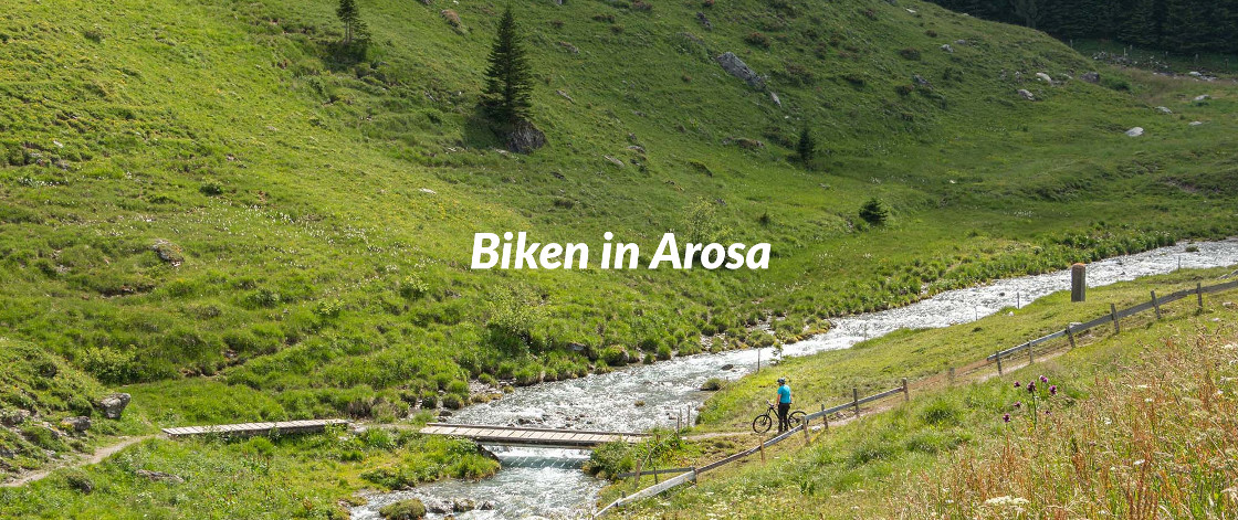biketrail arosa bruecke fahrradfahrer