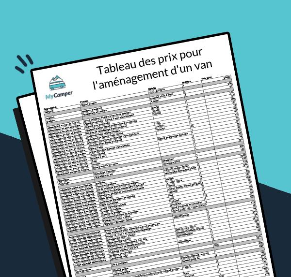 tableau des prix pour amenagement un van