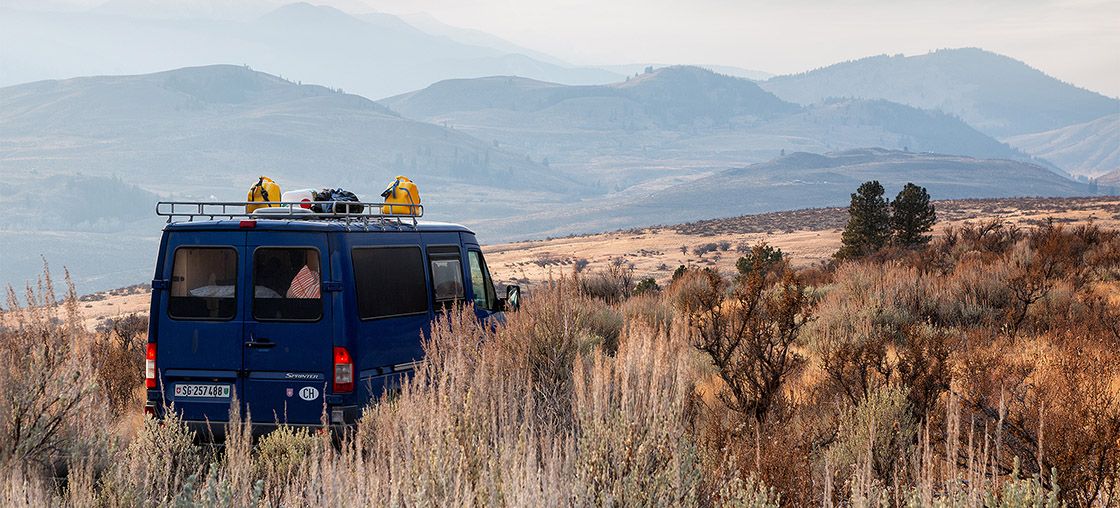whale on trail van life bus steppe